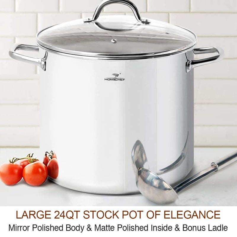 HOMICHEF LARGE STOCK POT 24 Quart With Lid - Nickel Free Stainless Steel Cookware Stockpot 24 Quart - Healthy Cookware Polished Stockpots - Heavy Duty Induction Pot Soup Pot With Lid - Image 2